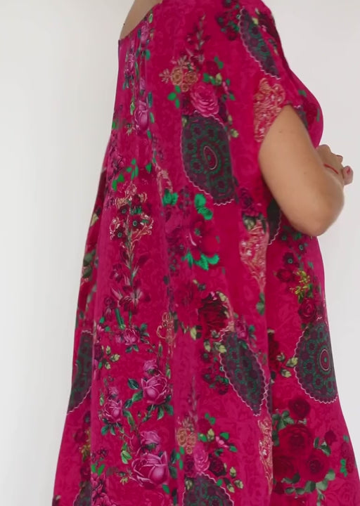Dual look — cinched front, fluid drape in motion